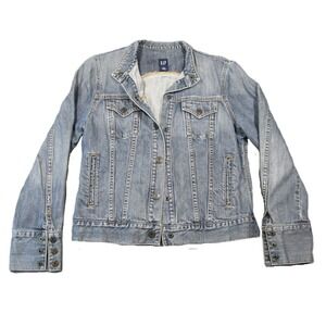Vtg Gap Denim Trucker Jacket Womens M Blue Snap 90s Y2K Grunge Western Punk Rock